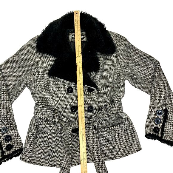 Dollhouse Tweed Wool Coat XL Faux Fur Collar & Cuffs Modern Chic Elegant Jacket - Picture 13 of 16